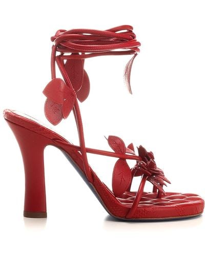 Burberry Ivy Flora Heeled Leather Sandals - Red