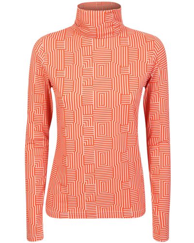 Xacus Active High Neck Sweater In Orange Pattern - Pink