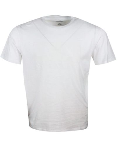 Armani Short-Sleeved Crew-Neck T-Shirt With Three-Dimensional Logo On The Chest - White