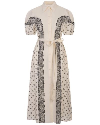 Chloé Shirt Dress With Print And Puff Sleeves - Natural