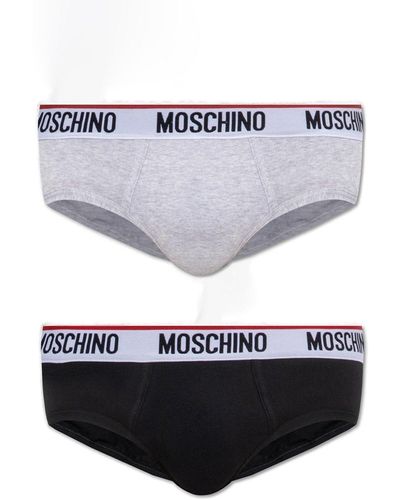 Moschino Two-Pack Logo Waistband Briefs - Gray
