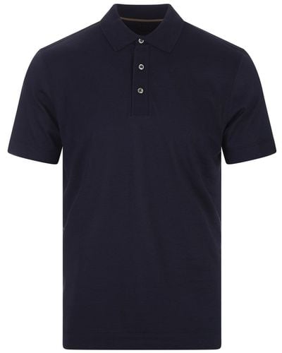 BOSS Dark Silk And Cotton Polo Shirt - Blue