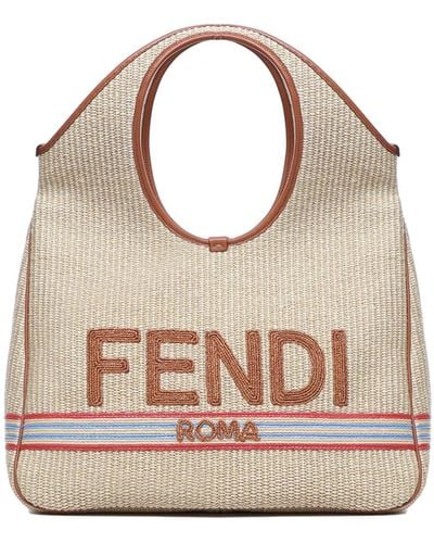 Fendi Raffia Shopping Bag - White