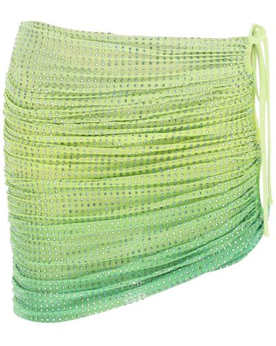 Self-Portrait Self Portrait Mesh Mini Skirt With Crystals And Cut-outs - Green