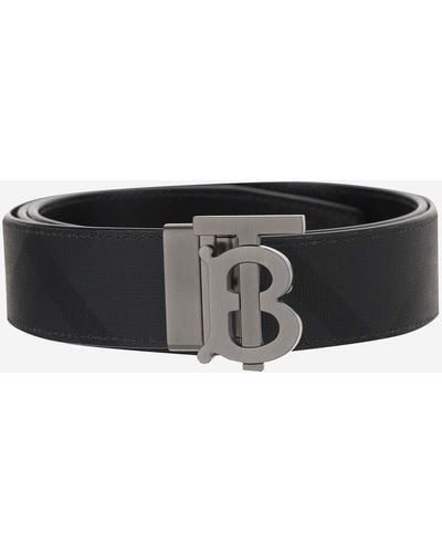 Burberry Tb Reversible Leather Belt With Check Pattern - Black