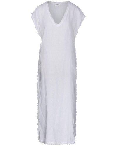 P.A.R.O.S.H. Cap Sleeved Frayed Midi Dress - White