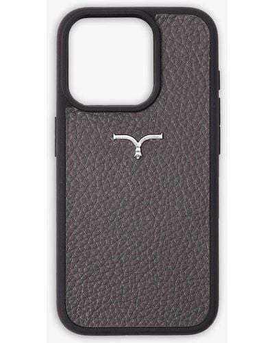 Larusmiani Calf Leather Cover For Iphone 15 Accessory - Gray