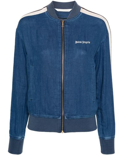 Palm Angels Cotton Chambray Bomber Jacket - Blue
