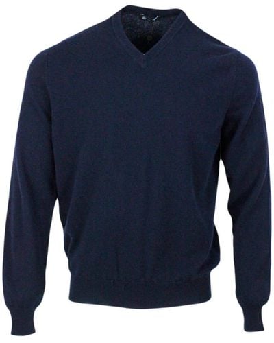Colombo Long-Sleeved V-Neck Sweater - Blue