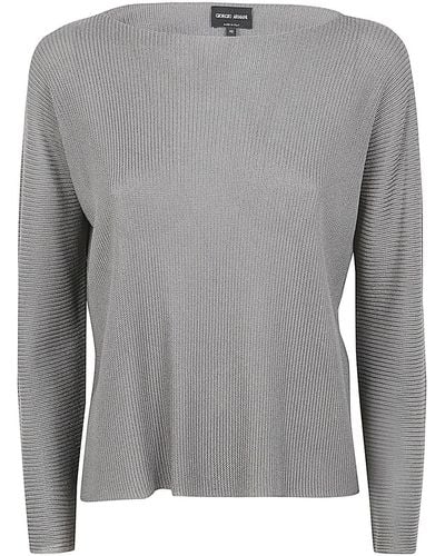 Giorgio Armani Long Sleeves Boat Neck Sweater - Gray