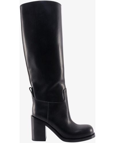 Bottega Veneta Rounded Toe Leather Stitched Profile Boots - Black