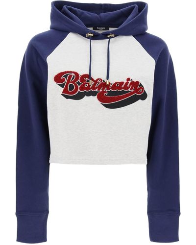 Balmain 70s Cropped Hoodie - Blue