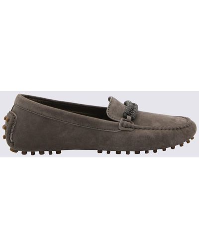 Brunello Cucinelli Beige Leather Loafers - Grey