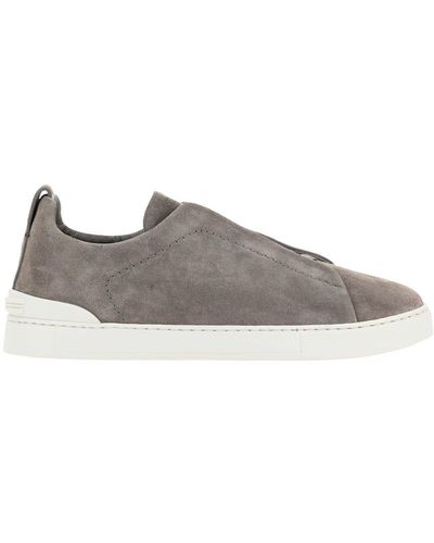 Zegna Suede Triple Stitch Sneakers - Gray