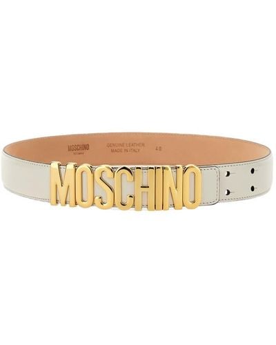 Moschino Logo Plaque Punch-hole Detailed Belt - White