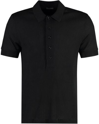 Tom Ford Ribbed Knit Polo Shirt - Black
