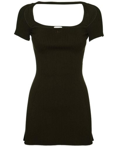 Courreges Hyperbole Rib Knit Polo Dress - Black