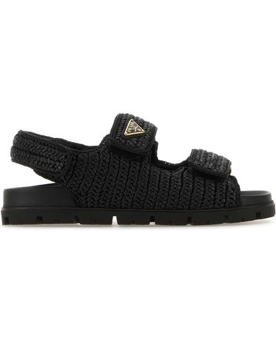 Prada Black Raffia Sandals