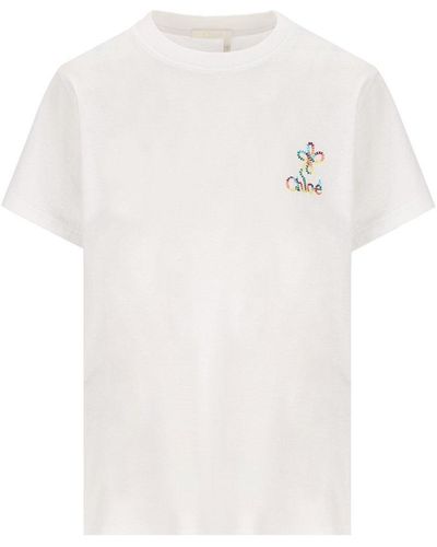 Chloé Logo Embroidered Crewneck T-Shirt - White
