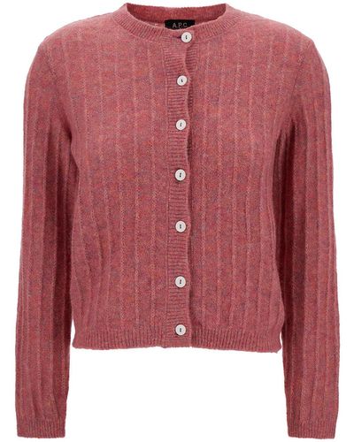 A.P.C. Milena Pink Cardigan With Mother-of-pearls Buttons In And Wool - Red