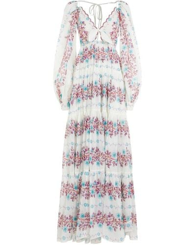 Etro Floral Printed Open-back Flared Maxi Dress - White