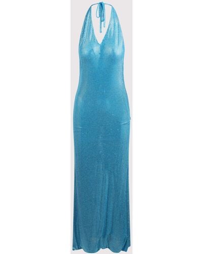 GIUSEPPE DI MORABITO Long Dress Studded With Micro Rhinestones - Blue