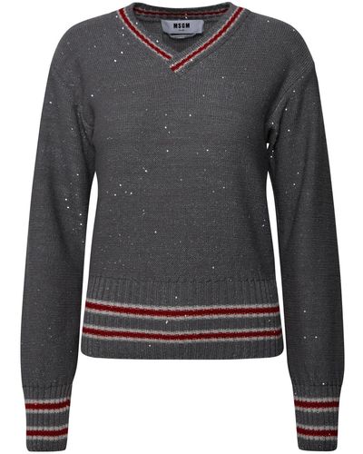MSGM Gray Wool Blend Varsity Sweater