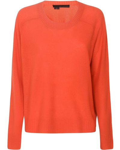 No Name Rib Trim Crewneck Plain Sweater - Orange