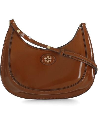 Tory Burch Robinson Brushed Leather Crescent Bag - Brown