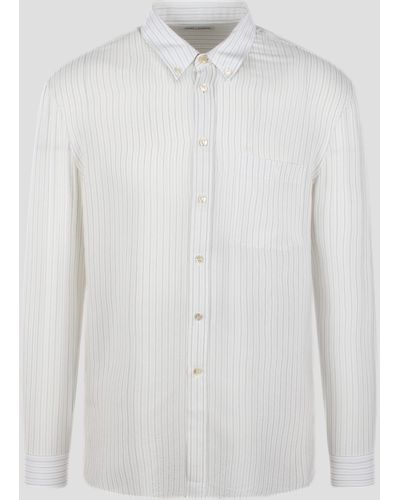 Saint Laurent Striped Silk Satin Cassandre Shirt - White