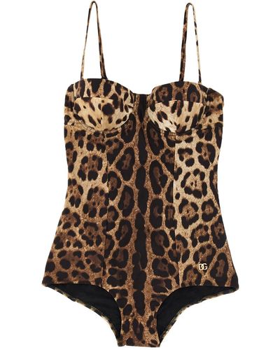 Dolce & Gabbana Animalier One-piece Swimsuit - Brown