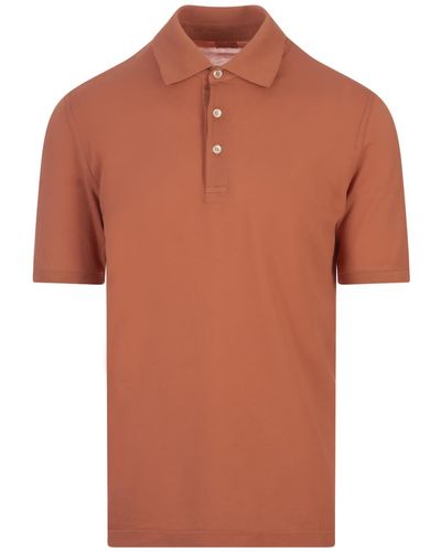Fedeli Burnt Land Light Cotton Piquet Polo Shirt - Orange