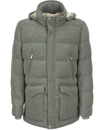 Brunello Cucinelli Cashmere Knit Hooded Down Jacket - Gray