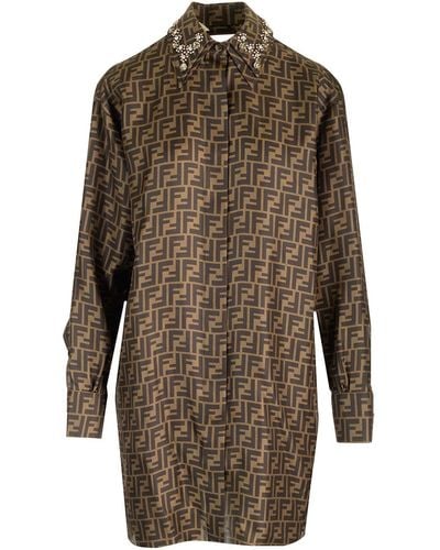 Fendi Twill Shirt Dress - Brown
