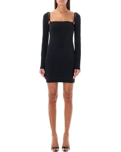 T By Alexander Wang L/Mini Dress W/ Logo Elastic Straps - Black