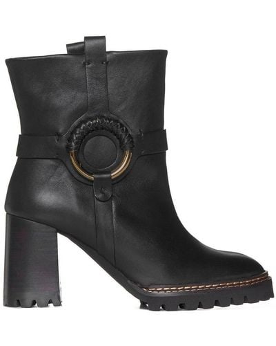 See By Chloé High Block Heel Ankle Boots - Black