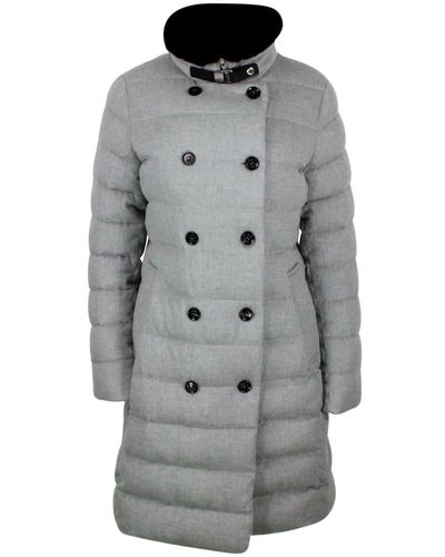 Moorer Double-breasted Down Coat Made Of Wool And Cashmere Padded With Soft Goose Down - Grey