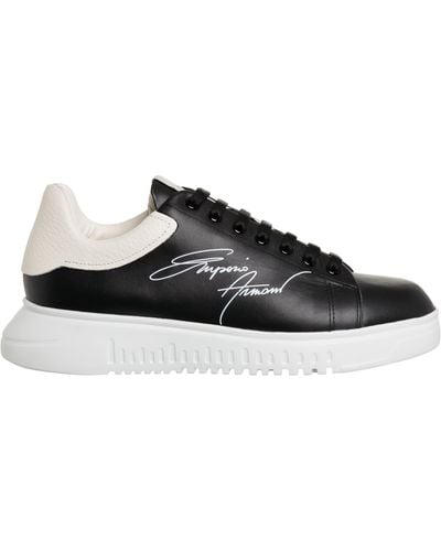 Emporio Armani Leather Sneakers With Signature Logo - Black