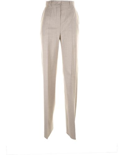 Max Mara Studio High-waisted Pants In Wool Flannel - Natural