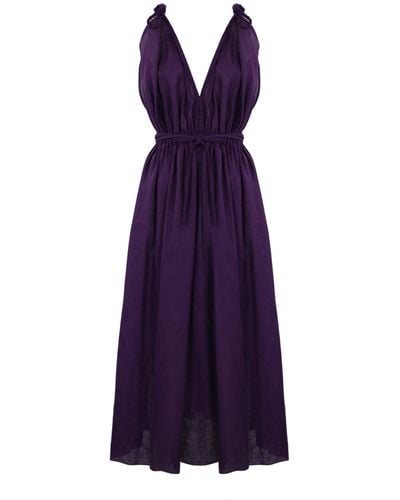Liviana Conti Linen Dress With Braids - Purple