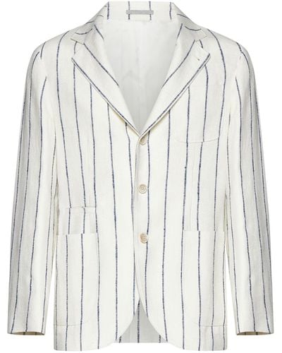 Brunello Cucinelli Pinstriped Linen-blend Single-breasted Blazer - White