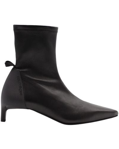 Courreges Scuba Stretch Leather Ankle Boots Shoes - Black