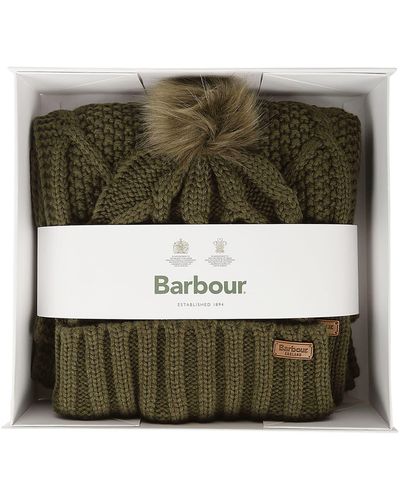 Barbour Ridley Beanie Scarf Gift Set - Green
