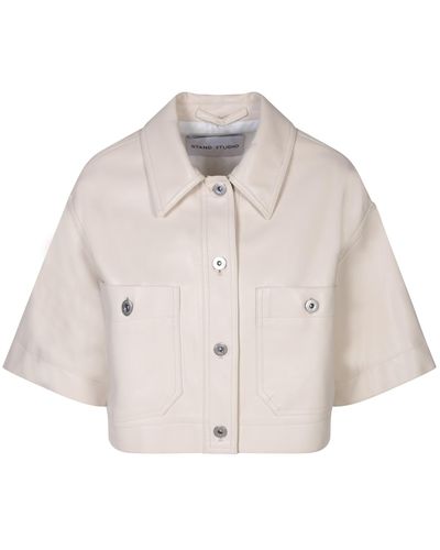 Stand Studio Ivory Faux Leather Shirt By - Natural