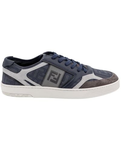 Fendi Logo-embroidered Paneled Sneakers - Gray