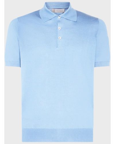 Brunello Cucinelli Light Blue Cotton Polo Shirt