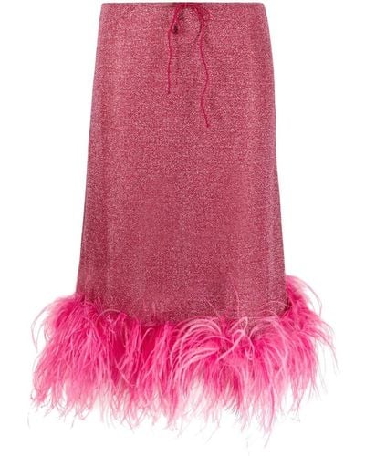 Oséree Feather-trim Midi Skirt - Pink