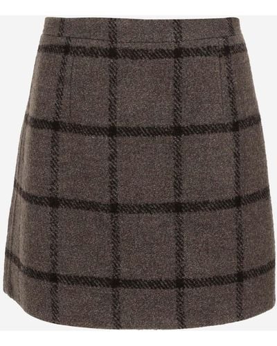 Patou Wool Blend Skirt With Check Pattern - Grey