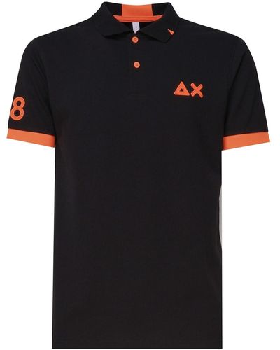 Sun 68 Polo T-Shirt With Front Logo - Black