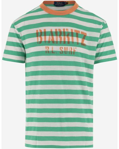 Polo Ralph Lauren Cotton T-Shirt With Striped Pattern And Logo - Green